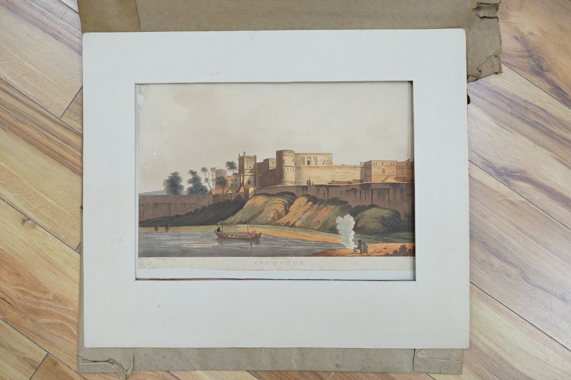 Joseph Constantine Stadler (19th. C), aquatint, ‘Anchshur, Bengal’, 31 x 44cm, unframed. Condition - poor